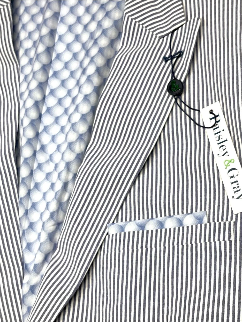 Paisley & Gray Blue & White Stripe Seersucker Sport Coat. 52R